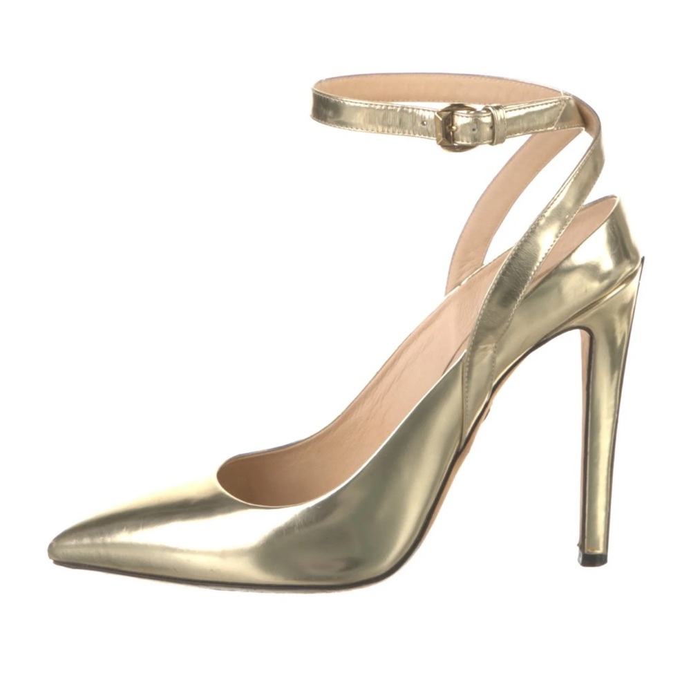 GUESS Metallic Gold Pointed-Toe Ankle-Strap Stiletto Heels
